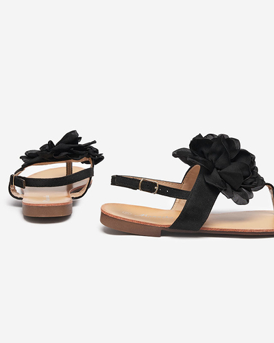 Women's black sandals with a flower Nerikala - Footwear