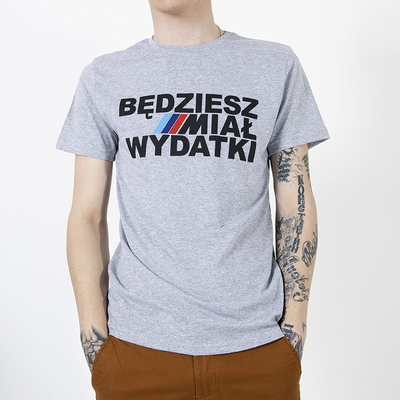 Men's gray cotton t-shirt with print - Clothing