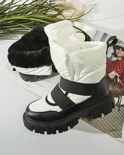 Women's snow boots on a flat sole in black and white Ferory- Footwear