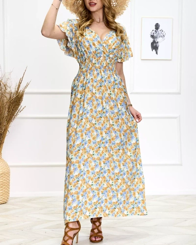 Sinine ja kollane naiste lilleline midi-kleit - Kingad