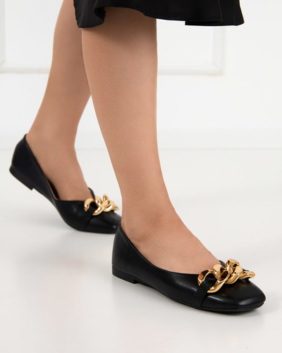 Black women's eco-leather ballerinas with golden gassi decoration - shoes