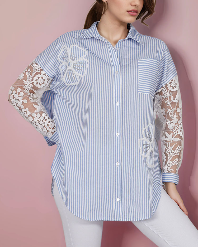 Royalfashion Women's striped shirt with lace