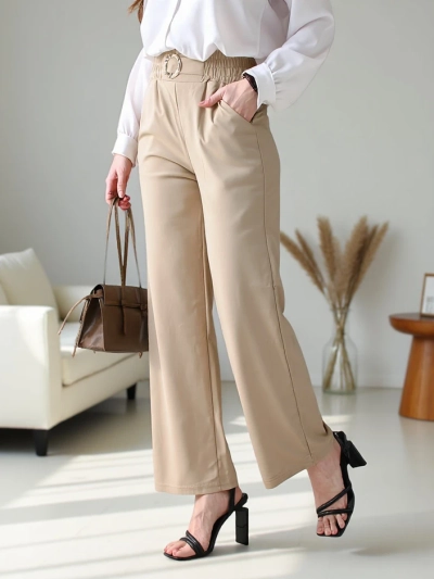 Royalfashion Широкие женские брюки с декоративной пряжкой