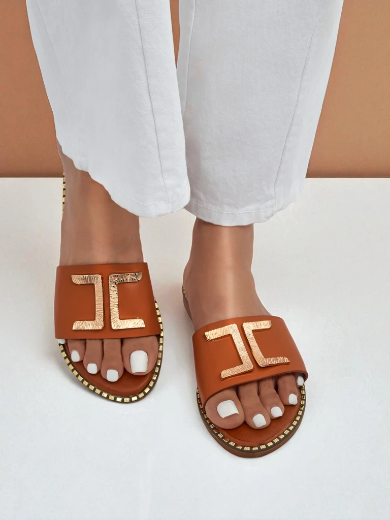 Royalfashion Women's faux leather slides with decoration Gildra