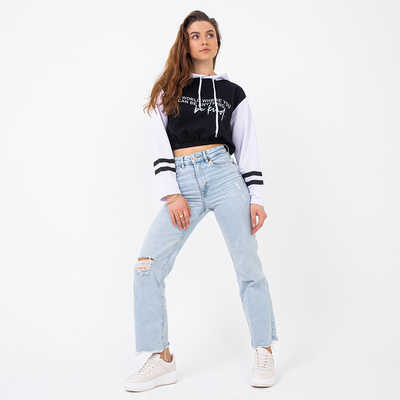 Must naiste crop-top kapuutsiga dressipluus kirjadega - Riietus