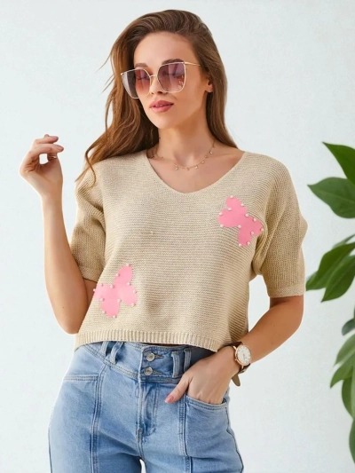 Royalfashion Naiste puuvillane lühike sviiter liblikatega