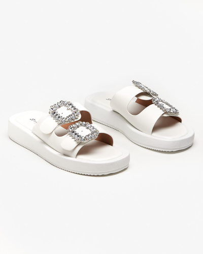 White women's slippers with crystals Azazel - Footwear