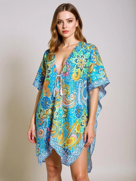 Aurora Riviera Pareo Dress – Colorful Fabric Royalfashion, V-neck