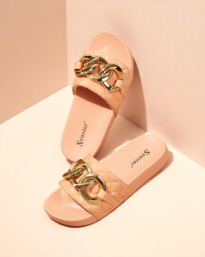 Naiste korallidest tepitud sandaalid kuldketiga Eteris - Jalatsid