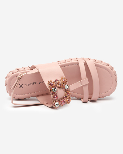 Women's light pink sandals with a decorative Govy buckle - Footwear
