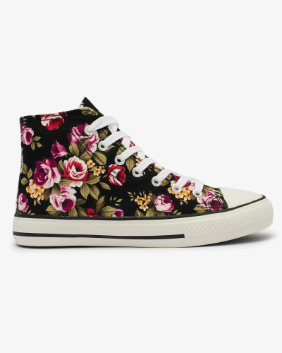 Royalfashion Женские высокие черные кеды с цветочным узором Soxic