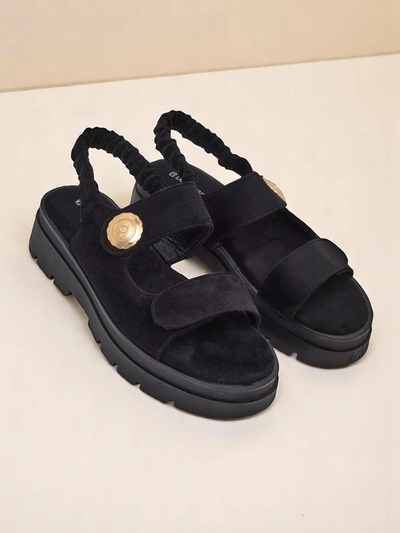Royalfashion Anthea Nero Women's Sandals – black suede, 5 cm platform