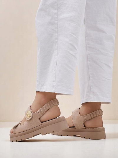 Royalfashion Callista women's beige suede platform sandals