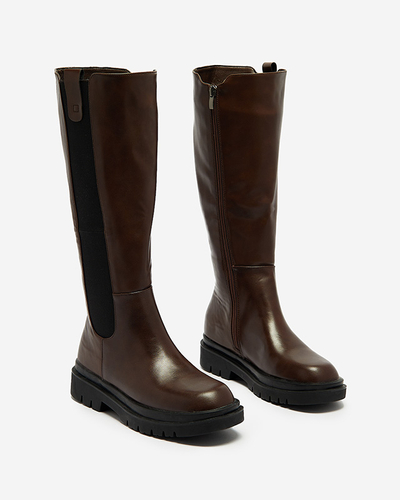 Women's eco-leather knee-high boots in brown color Orikas - Footwear