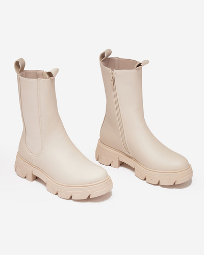 Royalfashion Women's high flat heeled boots in ecru Vedita