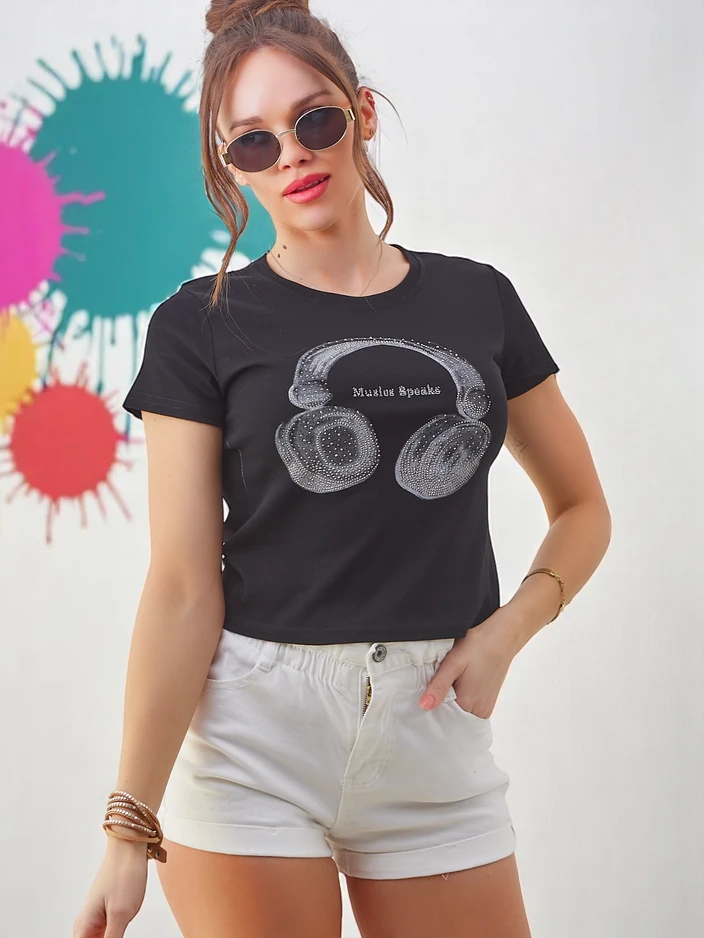 Royalfashion Women's cotton t-shirt with Music Speaking print