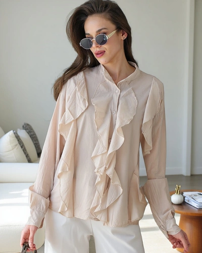 Royalfashion Cotton shirt decorated with ruffles and buttoned