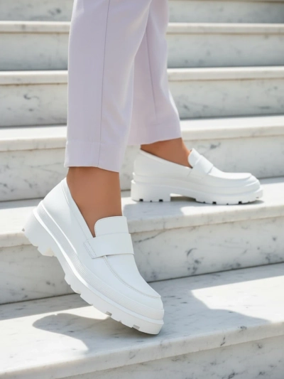 Aura Women's White Platform Moccasins - Elegant and Comfortable, Eco Leather