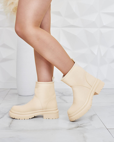 Royalfashion Beige matte women's boots with thicker sole Holeopi