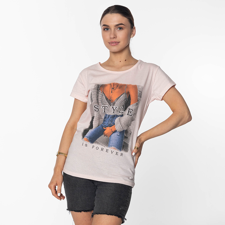 Naiste roosa trükiga T-särk – rõivad