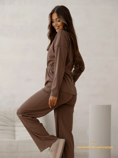 Royalfashion Хлопковый женский комплект в стиле трикотажа в рубчик