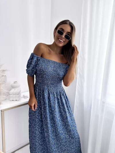 Blue women's floral midi dress - Clothing