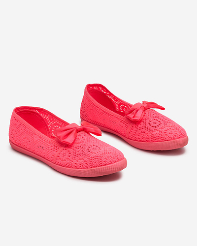 Girls' sneakers with a bow neon pink Osmo - Footwear