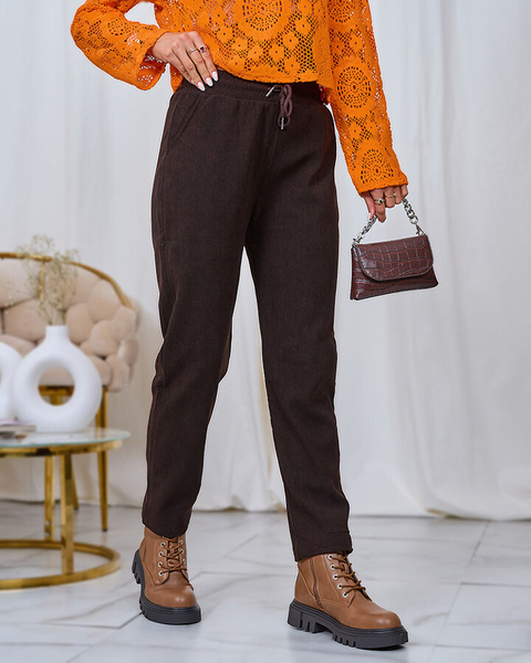 Royalfashion Tumepruunid naiste kangast püksid