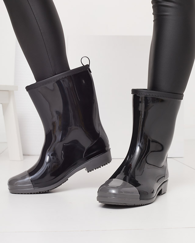 Black lacquered women's wellingtons with gray nose Xolina- Footwear
