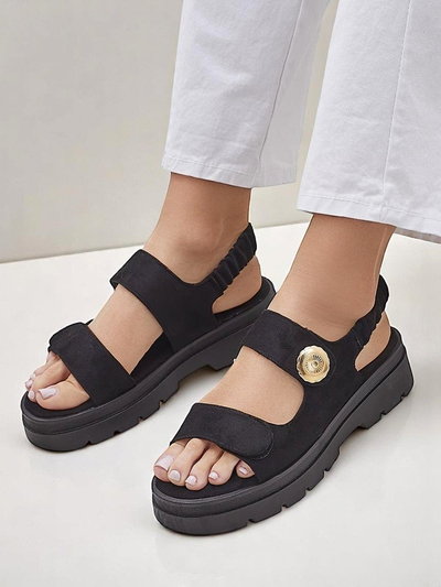 Royalfashion Anthea Nero naiste sandaalid – must seemisnahk, 5 cm platvorm