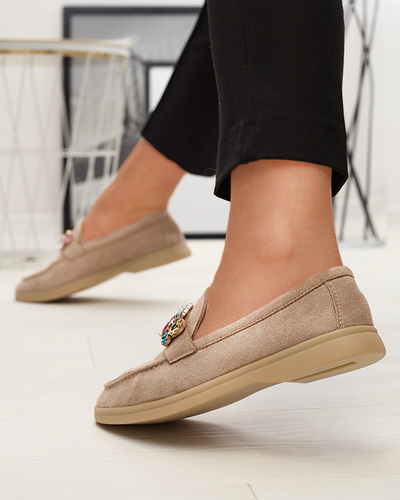 Dekoratiivsete kristallidega ökomokkadetsed helepruunid naiste mokassinad Nellens- Footwear