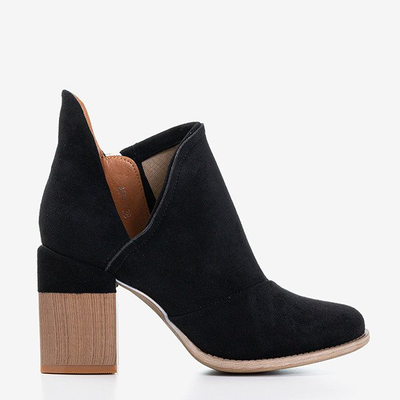 Czarne damskie botki na słupku z wycięciami Cintura - Obuwie