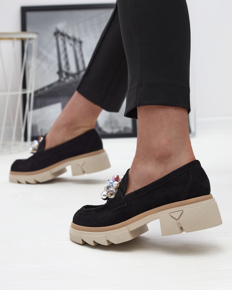 Women's black openwork moccasins Peloga- Footwear