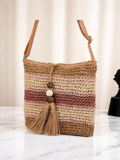 Royalfashion Small straw women's handbag Stripe Charm Mini