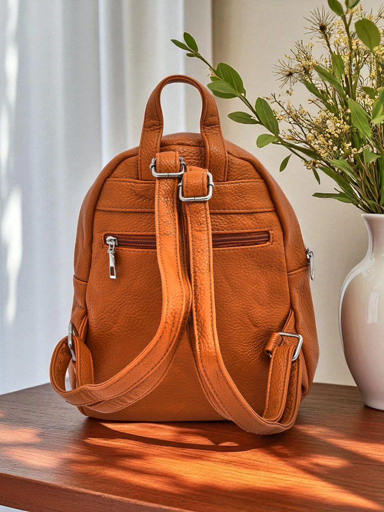 Elegant women's backpack Calista Camel eco-leather Królewska Moda