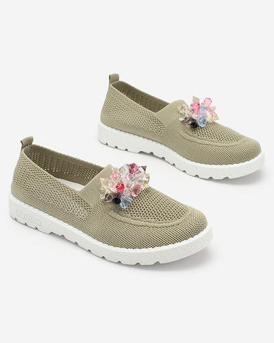 Royalfashion khaki värvi naiste kangast mokasiinid kristallidega Fezens