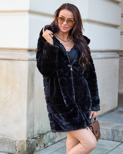 Royalfashion Black fur women's coat
