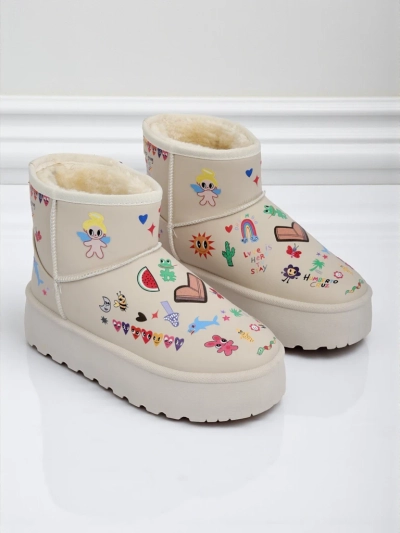 Botki Lemuria - Kreemjad Doodle Lumesaapad Paksu Tallaga Furrini