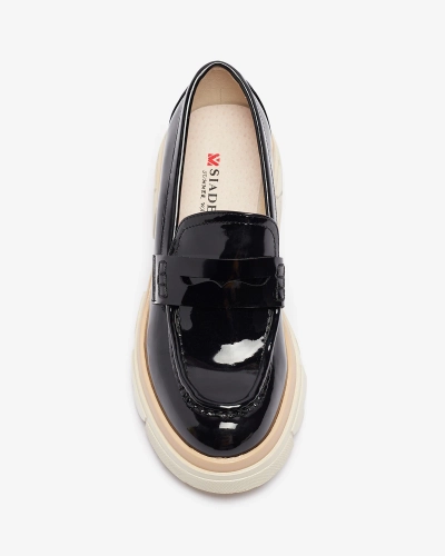 Black women's eco leather patent leather moccasins Sepop- Footwear