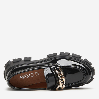 Women's black lacquered slip on shoes with a chain Guinewra - Footwear