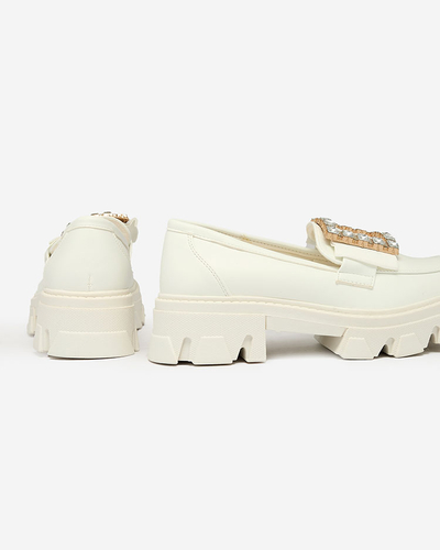 Royalfashion White moccasins with decoration on the nose Alomease