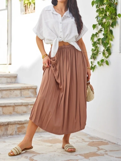 Royalfashion Naiste Kootud Midi Suvekleit Kerge ja voolav kahe taskuga