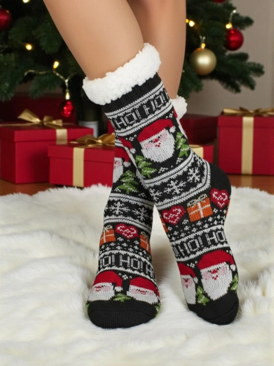 Aurora Women's Black Knitted Christmas Socks