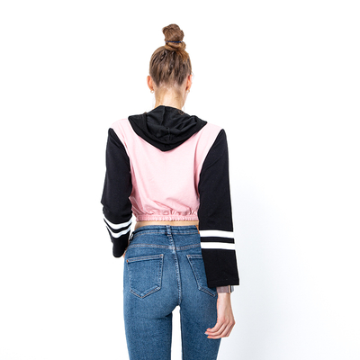 Roosa naiste crop-top kapuutsiga dressipluus kirjadega - Riietus