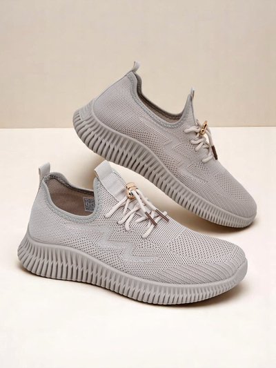 Aurelia Beige Royalfashion – Women's Beige Fabric Lace-up Sneakers