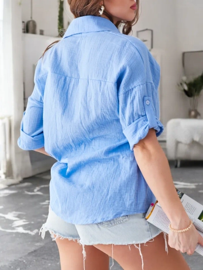 Royalfashion Puuvillane naiste särk reljeefse detailiga, V-kaelusega ja 3/4 varrukatega