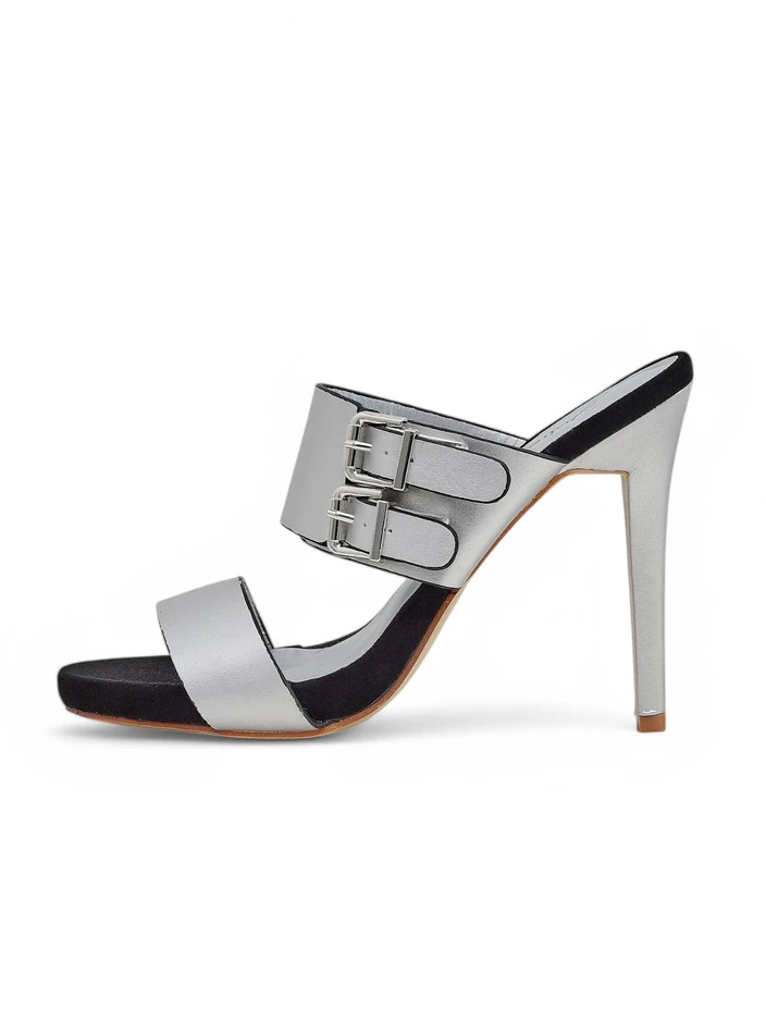 Сандалии Aletheia серебряные на шпильке 12см экологическая кожа с ремешками