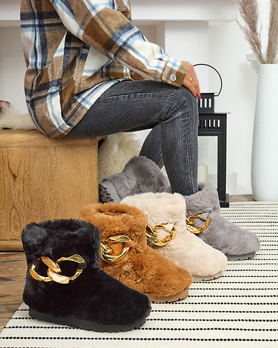 Grey women's snow boots with fur Sattopa- Footwear