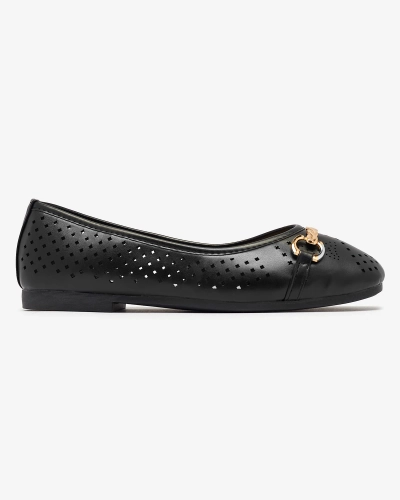 Black women's openwork ballerinas with gold ornament Serilla- Footwear