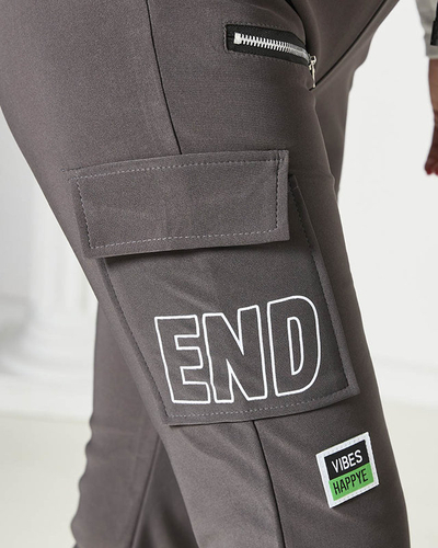 Women's combat pants with inscription in dark gray- Clothing